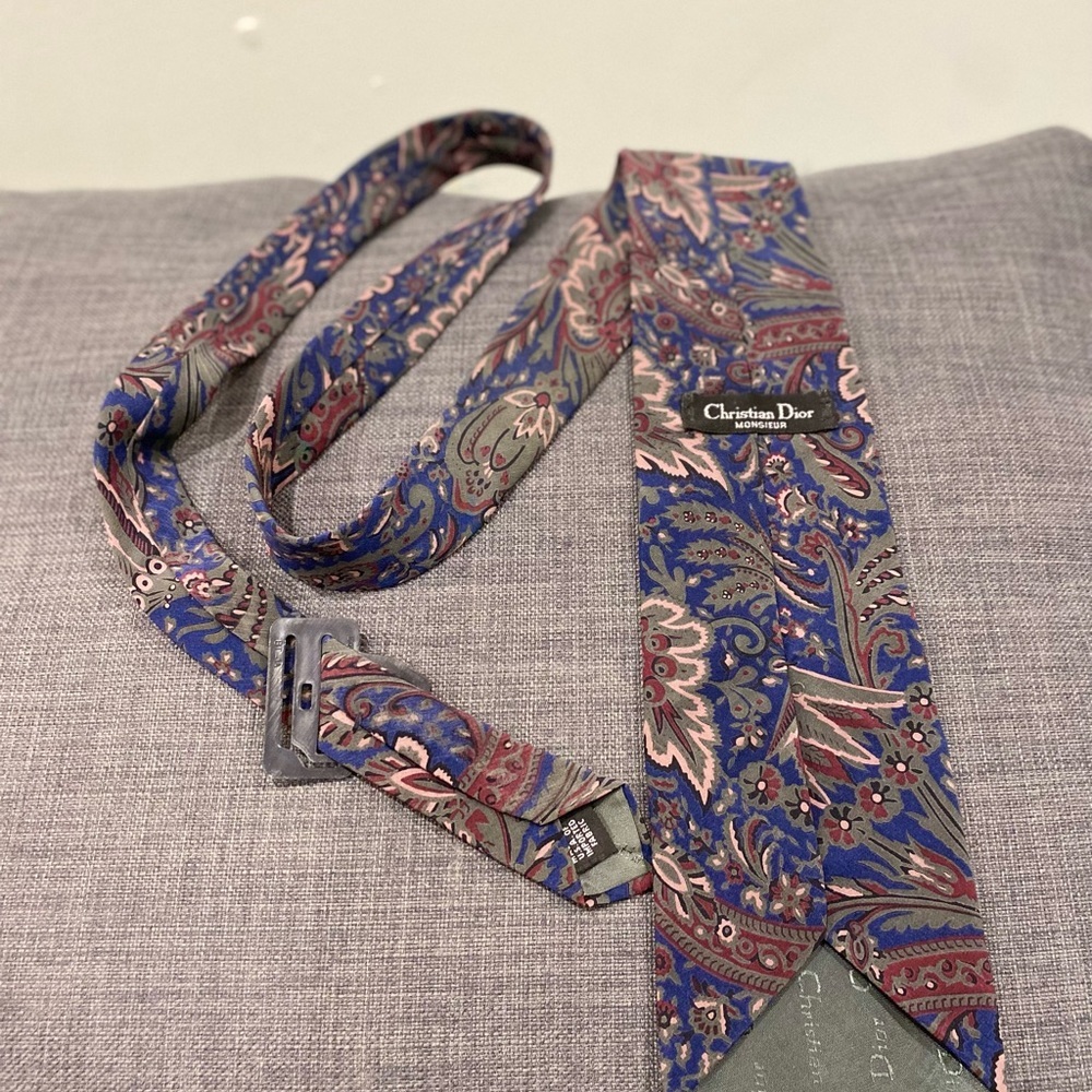 Vintage Christian Dior Monsieur Tie Purple And Floral Like Pattern - Picture 3 of 8